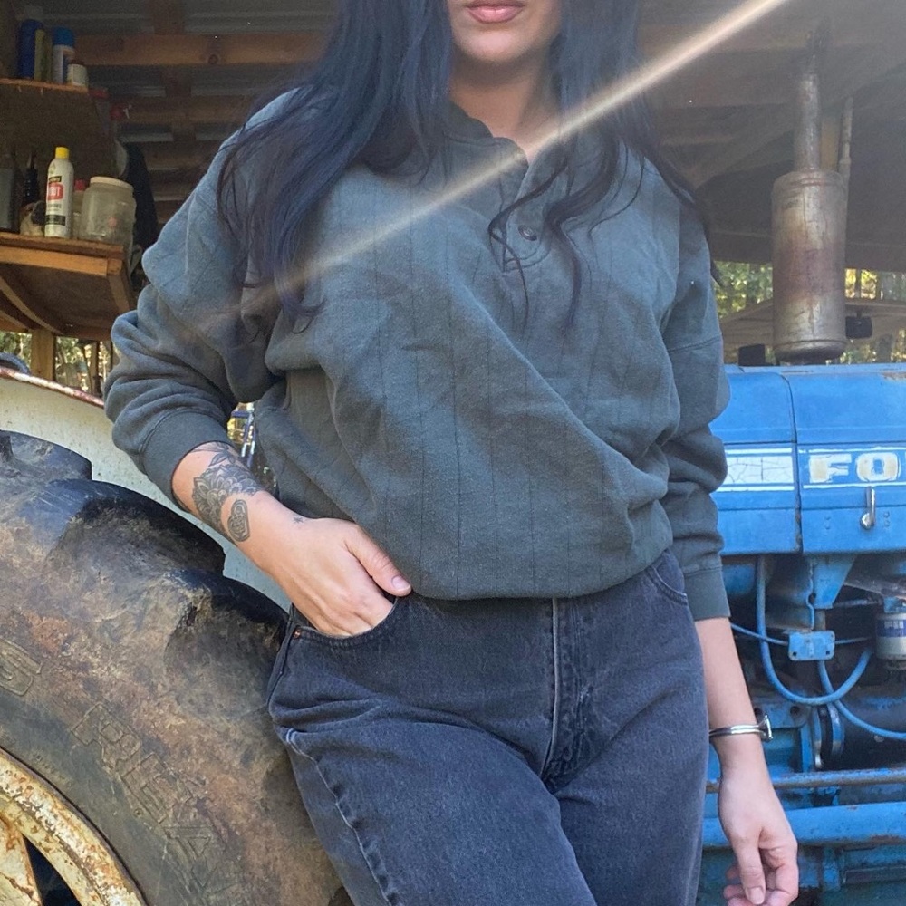 • 1980s Hunter Green Cotton 3 Button Henley •